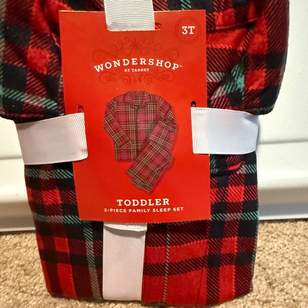Brand New 2 Piece Plaid Button Up Christmas Pajamas.  Size 3T